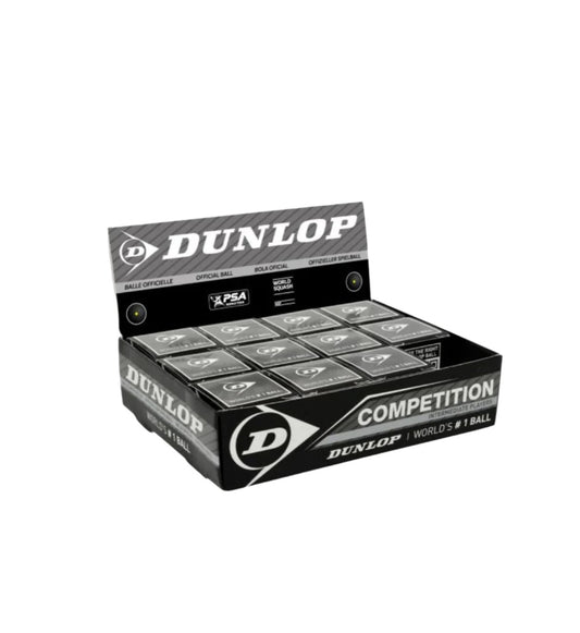 12 stk. Dunlop Competition squashbolde (1 gul prik)