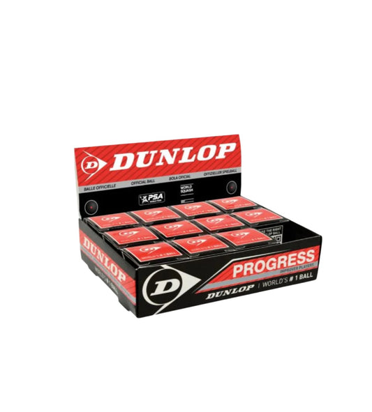 12 stk. Dunlop Progress squashbolde (1 rød prik)