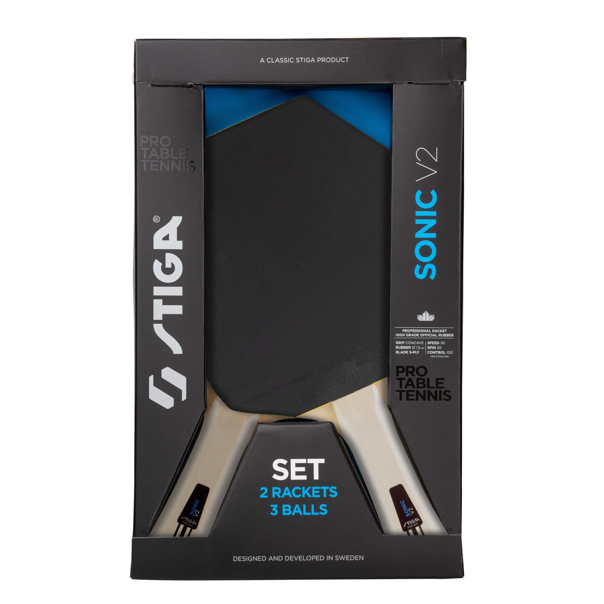 Stiga Sonic V2  Bordtennissæt (2 stk. bat og 3 stk. bolde)