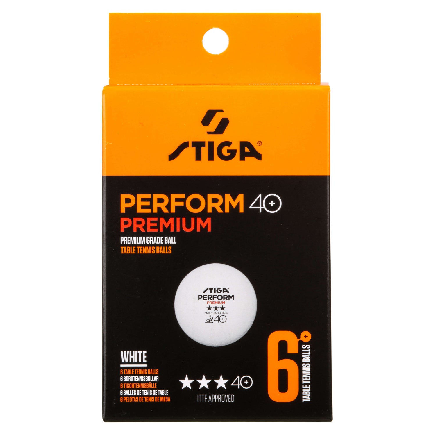 Stiga Perform Premium 3-stjernet Bordtennisbolde (6-pak, hvid)