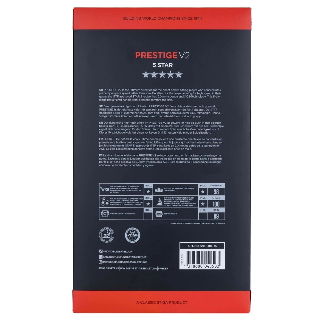 Stiga Prestige V2 5-stjernet Bordtennisbat