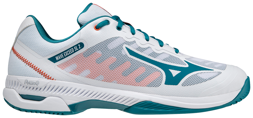 Mizuno Wave Exceed SL 2 (AC) Padelsko (White/Harborblue/Firecracker) - Padellife.dk